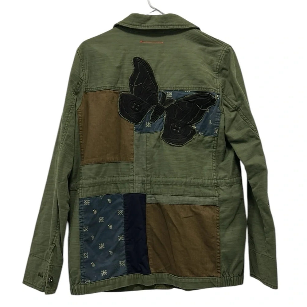 Anthropologie Hei Hei Boho Patchwork Army Green Utility Jacket - Picture 3 of 6